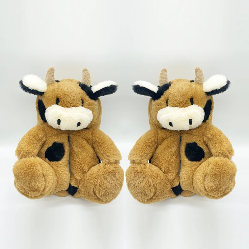 Hot Sale Kawaii Animal Plush Slippers Plush Comfortable Indoor Shoes Milk Cow Stuffed Slippers for Kids Adults