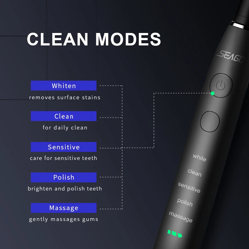  SEAGO SG575 оптовая продажа Sonic зубная щётка Перезаряжаемые 5 режимов чистки электрическая щетка с шт. сменные насадки для зубной щетки