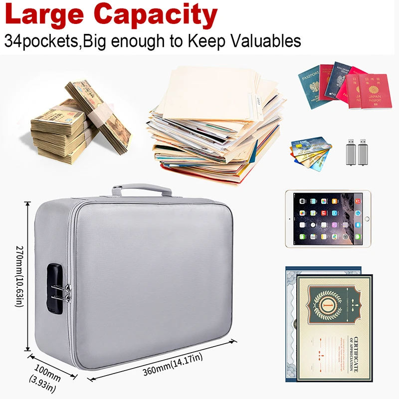 YIHUAXING Factory Wholesale Travel A4 Document Bags Portable Fireproof Document Bag with Lock Safe Storage for Important Files