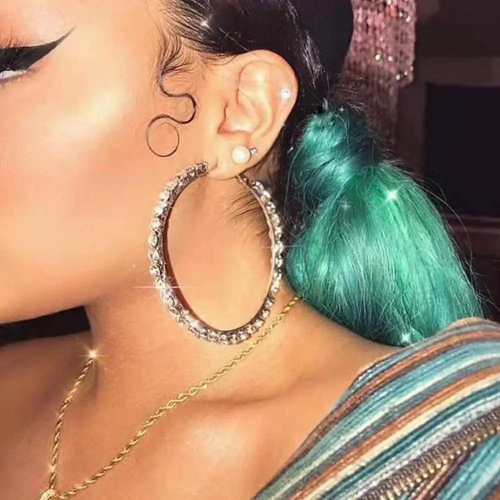 Классические модные потрясающие серьги-кольца Kaimei со стразами и драгоценными камнями для женщин ювелирные изделия Модные серьги-кольца с кристаллами и бриллиантами