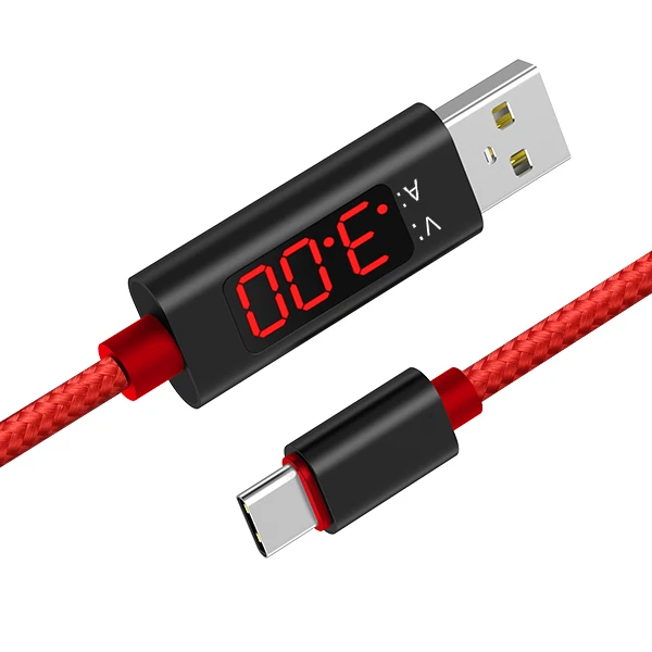 
Custom Logo AC27 1M 3A Fast Charging LED Current Display Nylon Braided Micro USB Type C Cable 