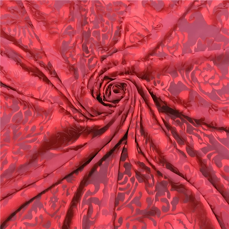 
Plain Dyed Red Silk Satin Burnout Fabric 19mm Silk Rayon Bournout 