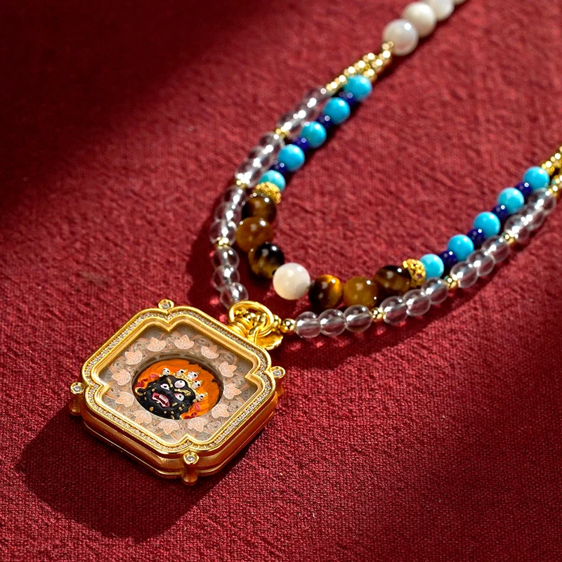 Wholesale Customizable Square Thangka Pendant Metal God Fortune Chinese Traditional Craft Production Cultural Creative Products