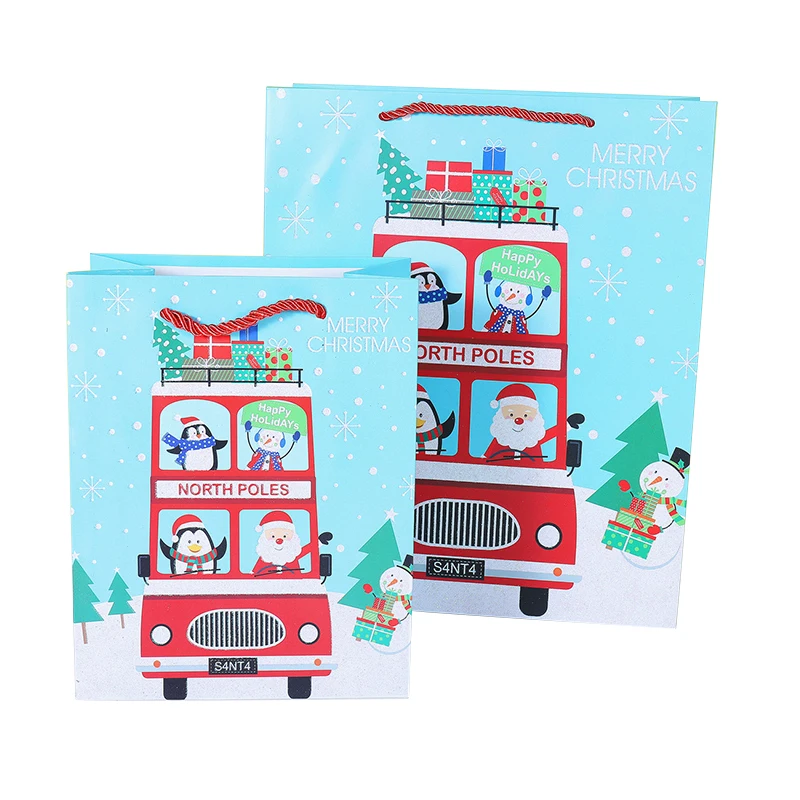 Kairui 2022 Merry Christmas Party Gift Packaging Cyan Paper Bag With Rope Handle And Your Own Logo