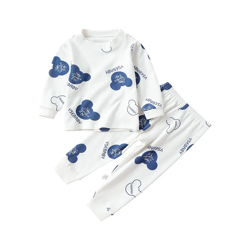 Cartoon Pattern Soft Cotton Kids Pajamas Kid Long Sleeve Sleepwear Sets Custom Printed