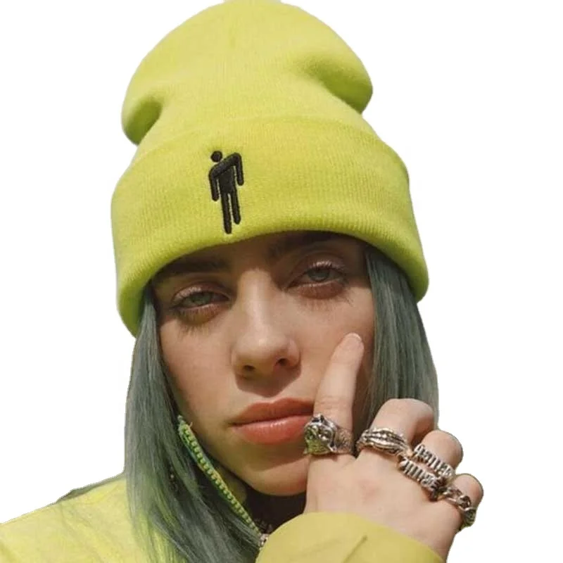 Hip-hop Rapper Billie Eilish Super Love Beanie Knitted Winter Hat, Solid Knitted Cap Costumized Accessory Gifts Warm Winter Hats