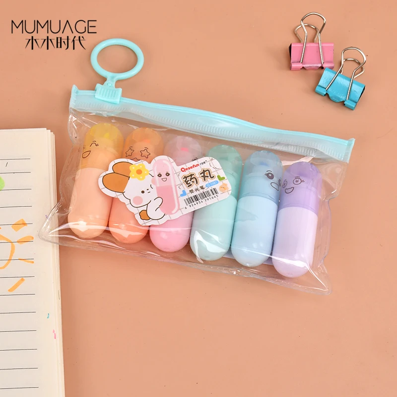 6 цветов Симпатичные картонные рисунки мини-маркеры набор ярких чернил для студентов маркеры в форме таблеток детей