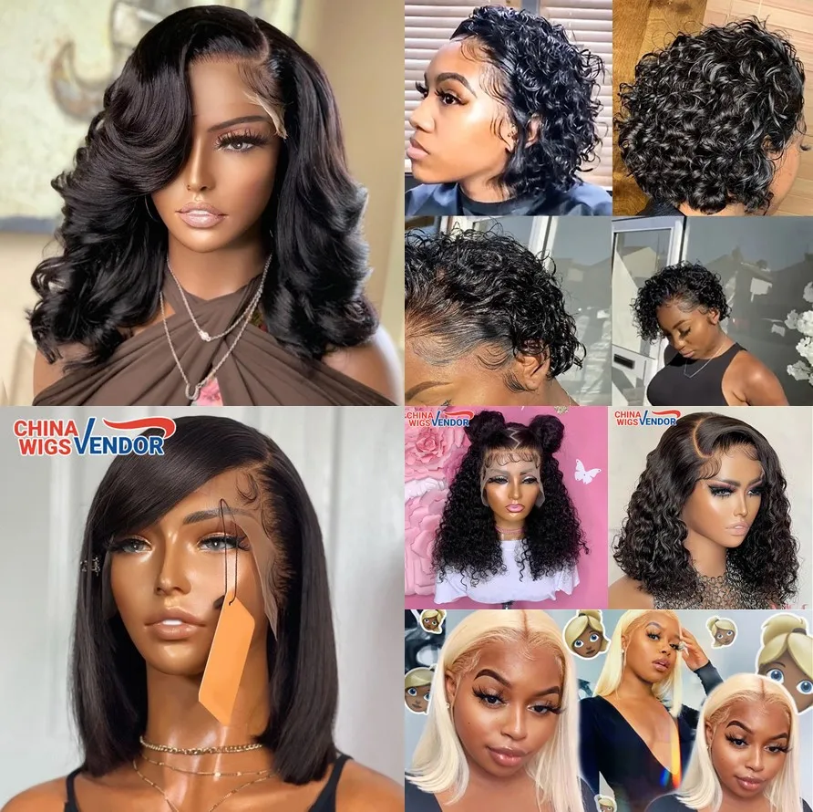 Free sample bone straight short human hair lace bob wigs for wholesale vendor,13x4 / 4x4 closure bob wig for black women