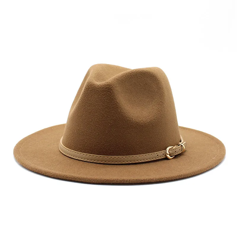 Wholesale High Quality 2021 Winter Jazz Women Fedora Hats Casual Fashion Wide Brim Vintage Jazz Solid Fedora Hats Leather Bands
