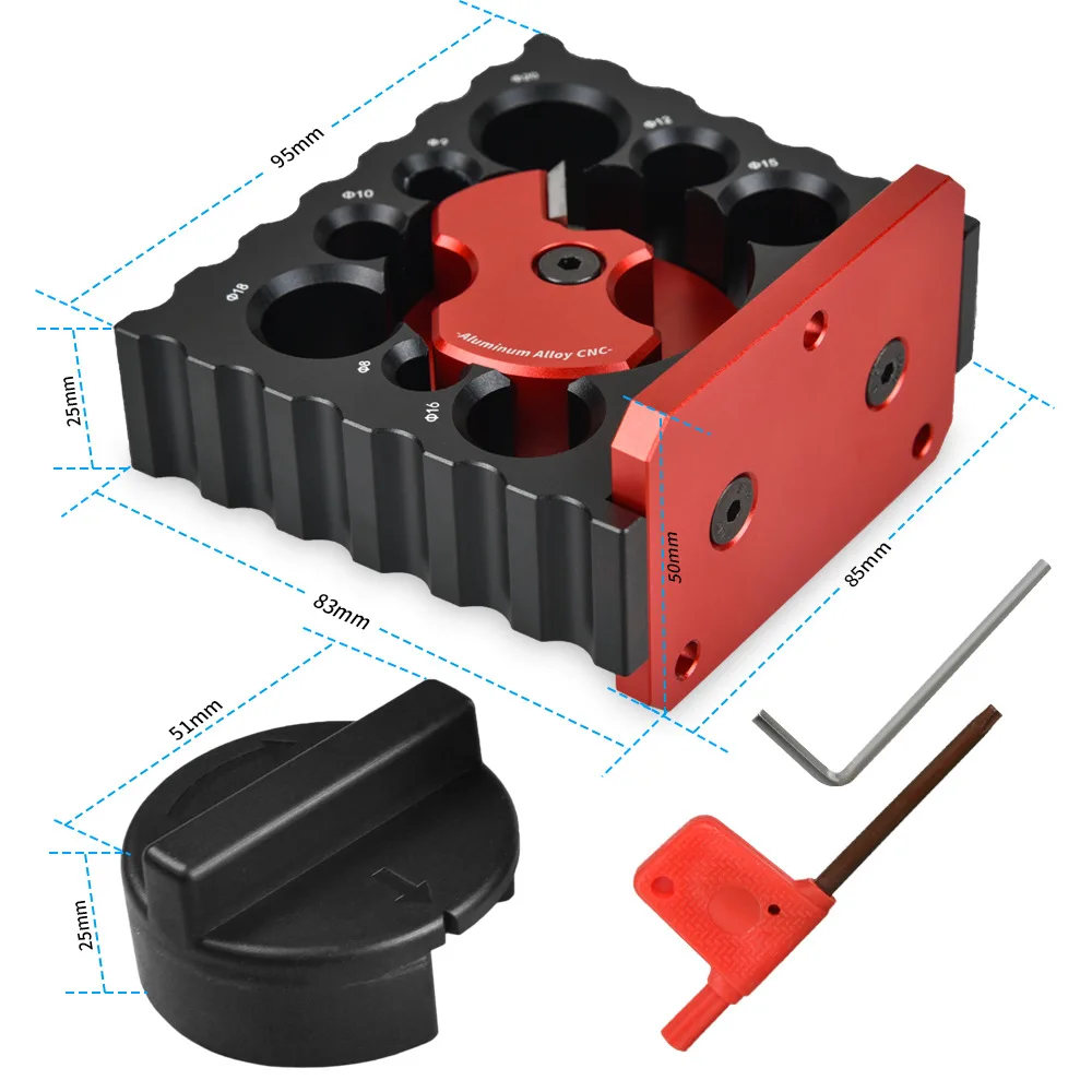 New Design Dowel Round Bar Auxiliary Tool Metric 8 Holes Woodworking Adjustable Electric handy Mini round drill tool