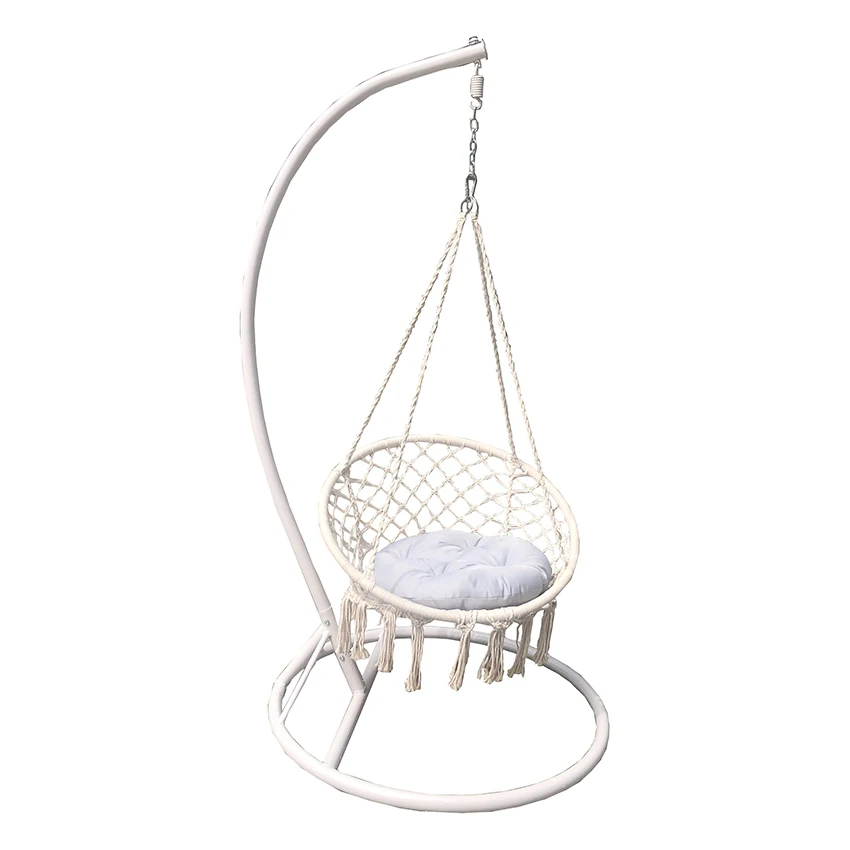 Modern leisure white round hammock macrame swing chair rattan outdoor garden patio hanging swin chair