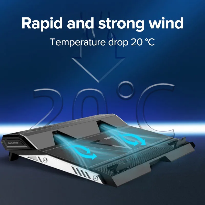 LLANO Portable Laptop Cooler LED 2 USB Ports 3000RPM Laptop Cooling Pad Notebook Stand Cooler Cooling Fan Base for 15 -17 inch