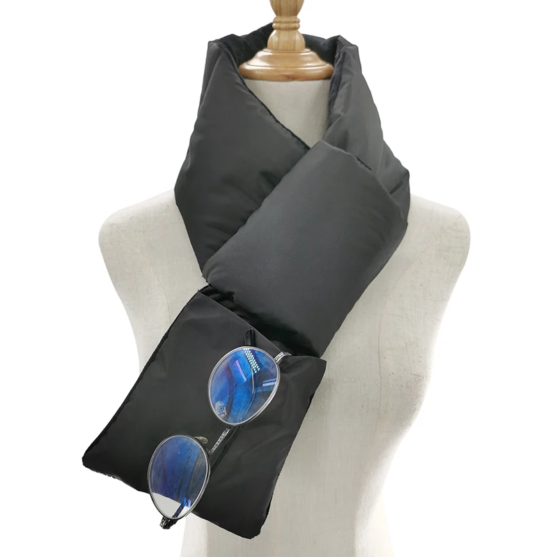 
space cotton scarf superior durability soft cotton winter warm outside down feather filled velvet with pocket loop scarf 