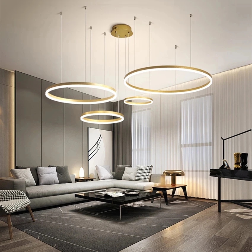Luxury Decorative Round Steel Chandelier Single Ring Acrylic Large Hanging Led Modern Pendant Lamp For Home