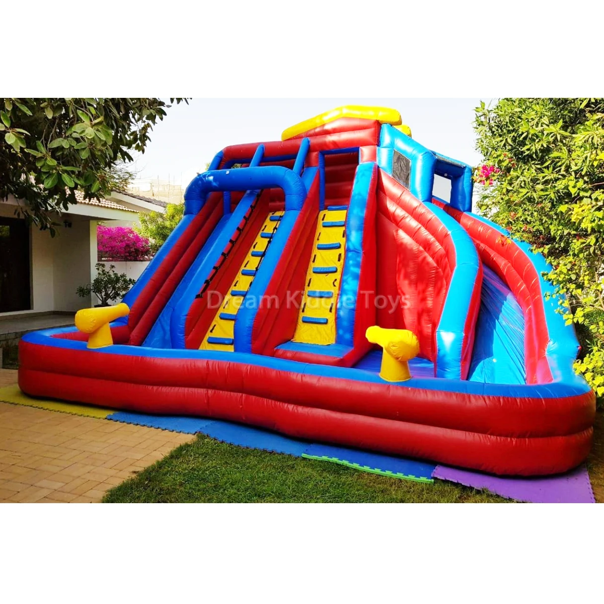 PVC Bounce house water slide park jumping castle bouncing house with three slides and ball pool
