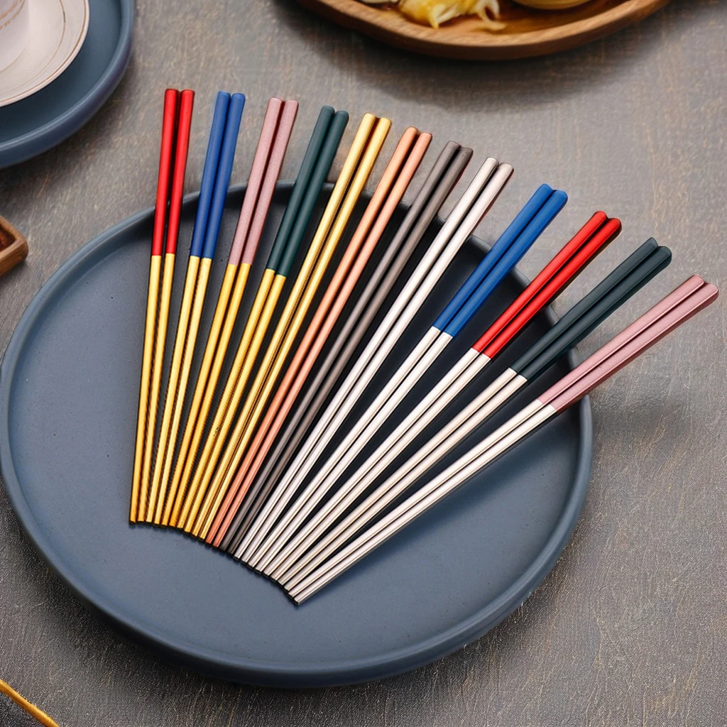 Best sell Custom Logo Gold Chinese Wedding Chopsticks Colorful Korean 304 Stainless Steel Chopsticks