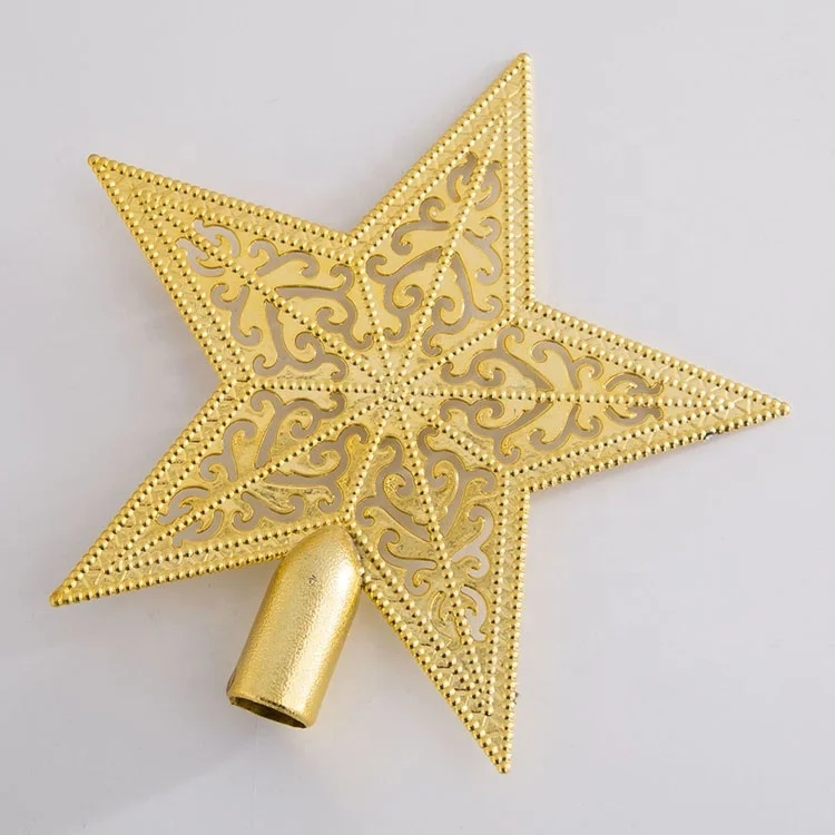 New design 10cm 15cm gold silver plastic hollow star for christmas tree top