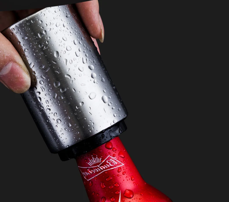 Stainless steel automatic magnet press type beer bottle opener custom LOGO creative beverage wine bottle opener