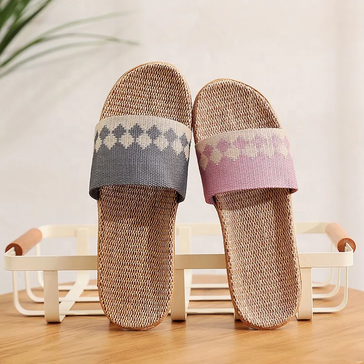 Indoor home light weight breathable 35-40 size summer flax slippers for women linen