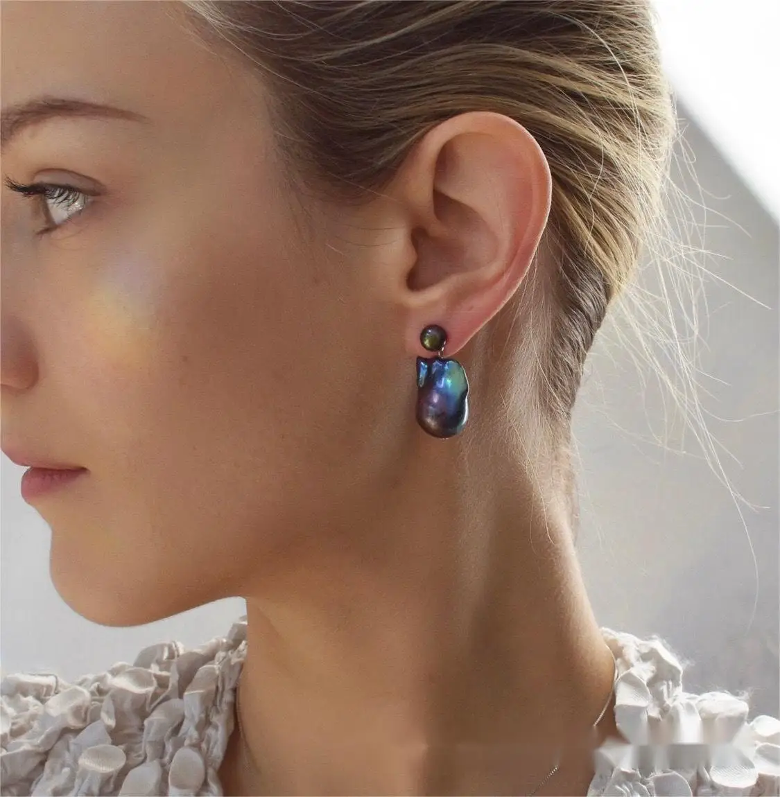 Aimgal fine jewelry 14-15mm natural baroque pearls earrings double-sided design S925 Ear pin