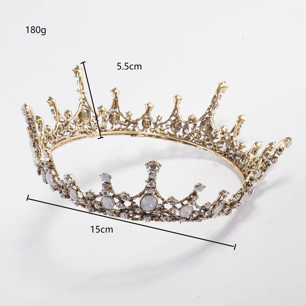 High Quality Luxury Crystal Full Round Crown Vintage Bridal Tiara Baroque Wedding Hair Ornaments