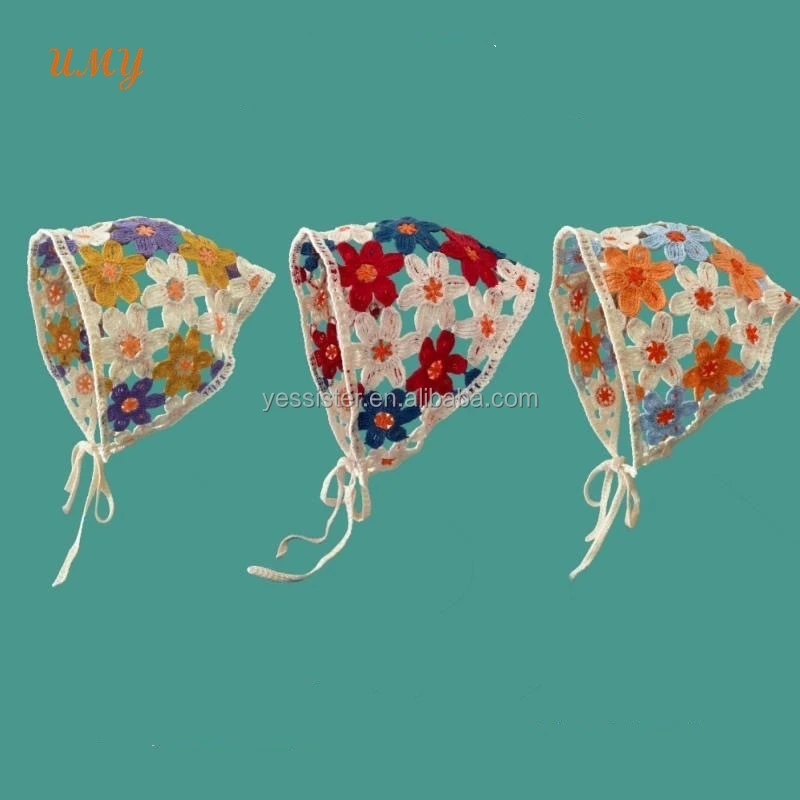 New Fashion Summer Beach Handmade Knitted Bandana Women Floral Hair Scarf Crochet Triangle Headbands For Girls