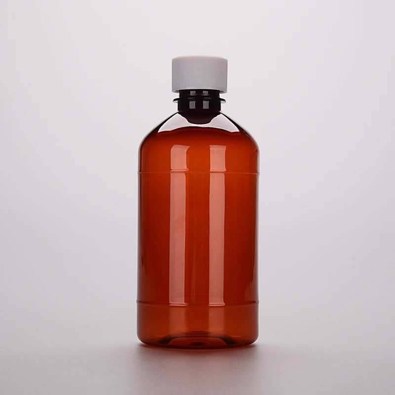 Empty 500ml Pharmaceutical Liquid Medicine Packaging 16oz Food Grade Amber Plastic PET Cough Syrup Liquid Bottle Syrup Container