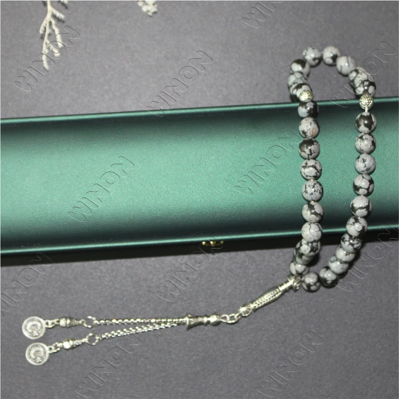 Imported 33 8mm Snowflake Stone Tasbih Islamic Prayer Beads Necklaces Muslim Rosary Masbaha Misbaha Dhikr Worry Beads Religious