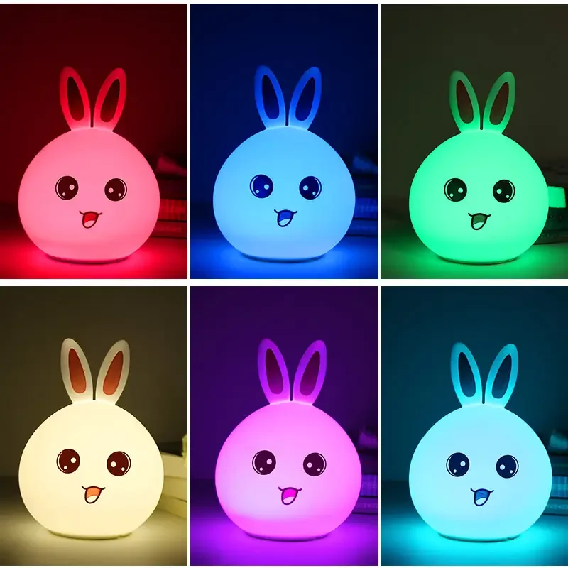 Лидер продаж rgb ночник кролик силиконовая лампа светодиодная с краном и дистанционным управлением Ночная для детей