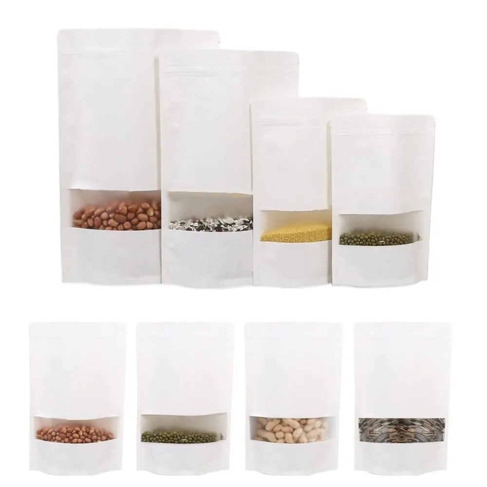 Resealable Eco-Friendly Food Packaging Zipper Bags Doypack Ziplock Brown Kraft Craft Paper Stand Up Pouch With Window
