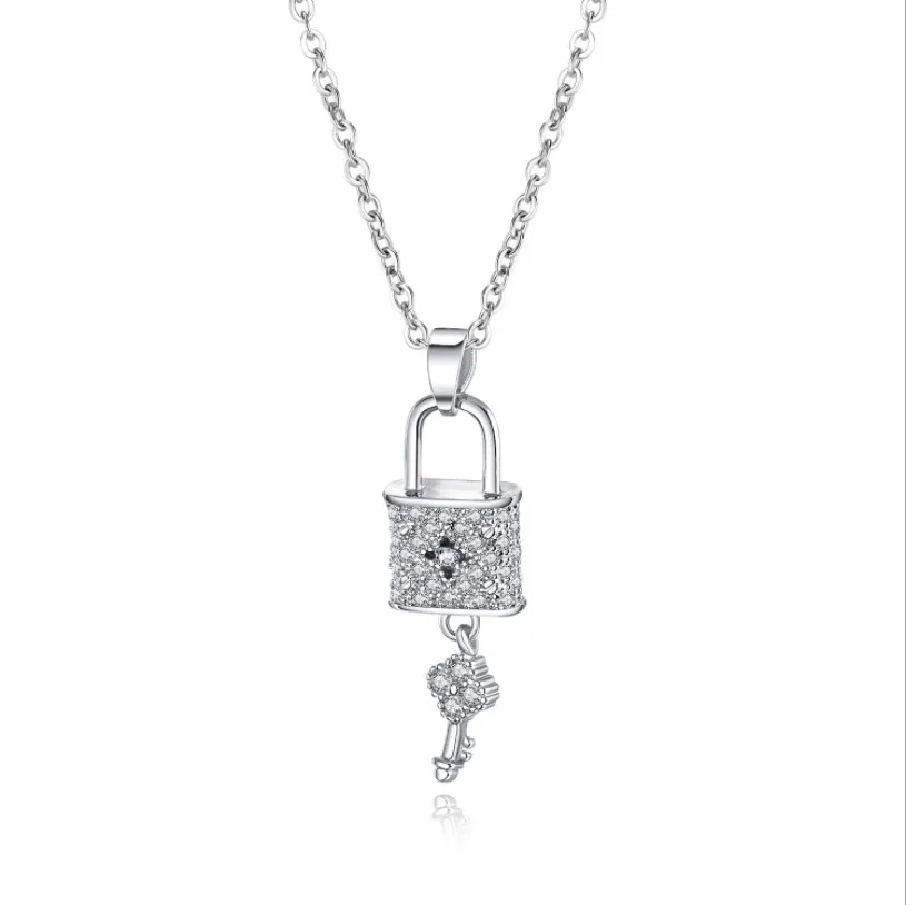 New Arrival Padlock Necklace Copper Plating Silver Gold Lock Choker With CZ Padlock,Key Jewelry Necklace Choker for Girl friend