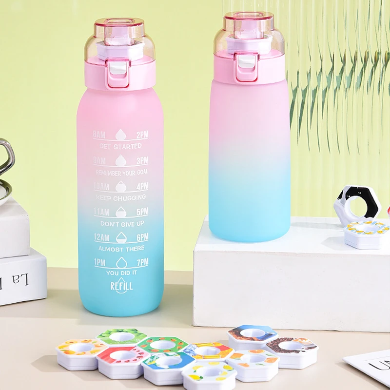 Новые бутылки для воды с индивидуальным логотипом Bpa Бесплатная градиентная цветная бутылка фитнеса спорта пластиковая Мотивационная маркером времени
