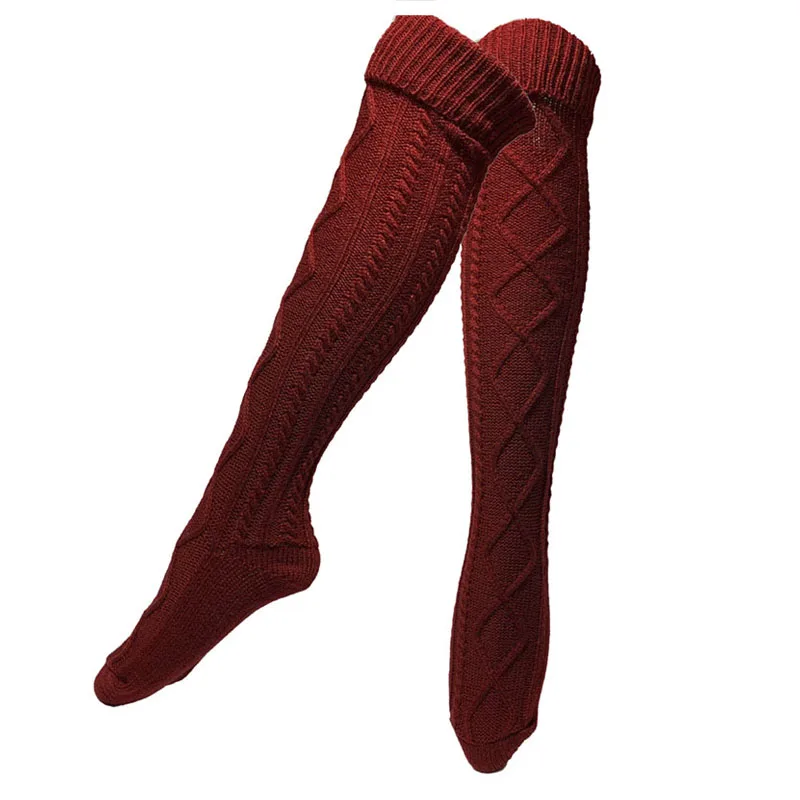 Wholesale Classic Winter Wool Cashmere Thick Warm Cozy Knitted Ladies Boot Stockings Over Knee Thigh High Womens Socks Women