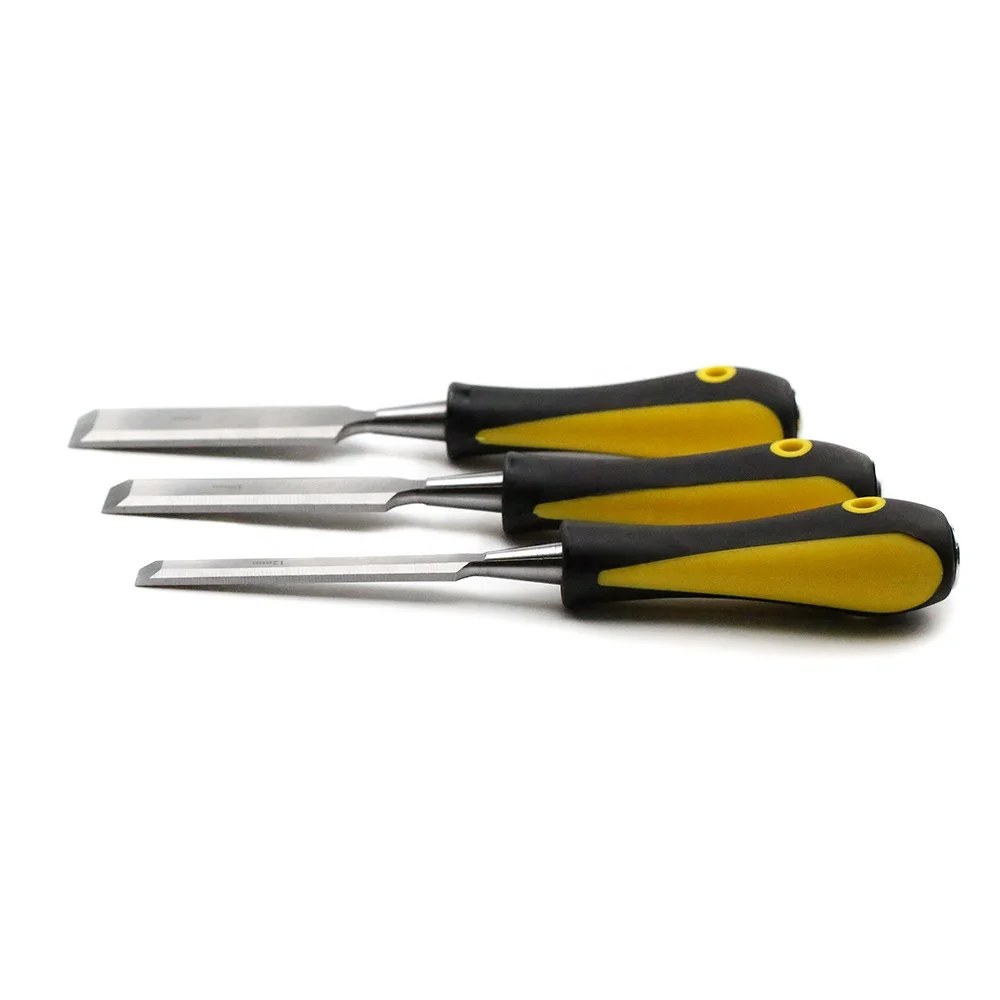 3pcs woodworking chisel set with double color TPR handle