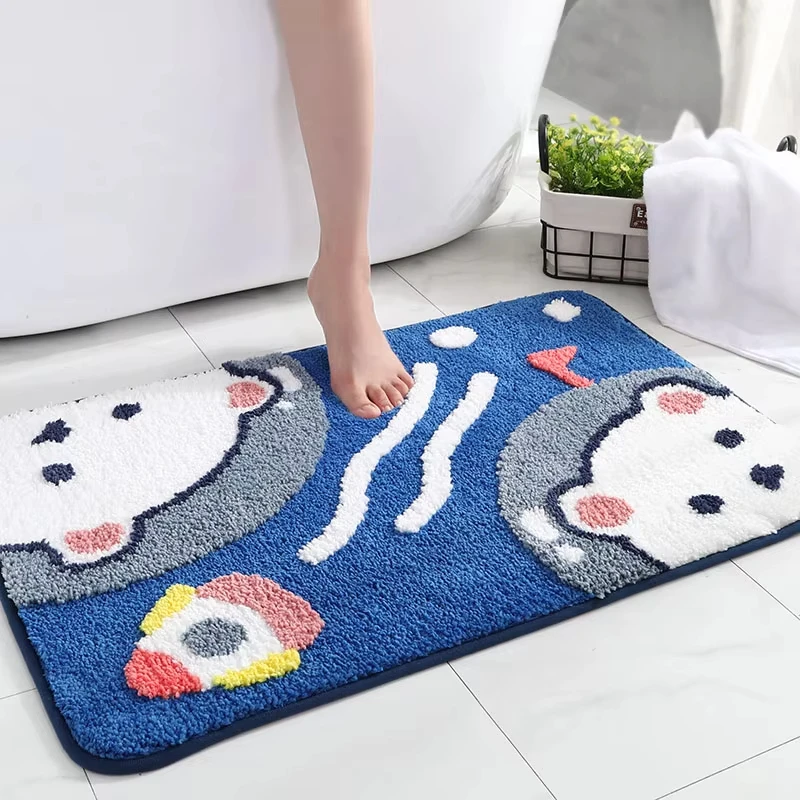 Best selling luxury plush cartoon animal design bathroom anti slip mat high-quality ultra-fine fiber bathroom mat