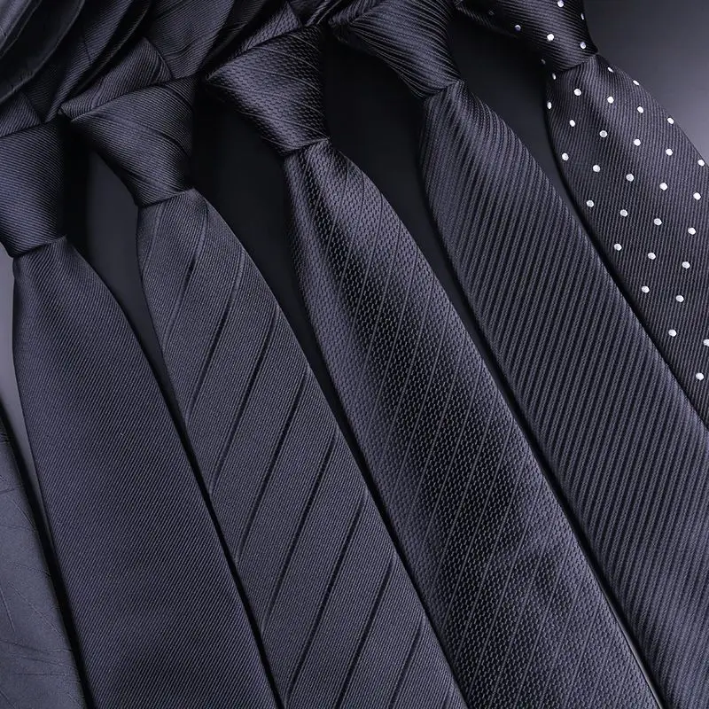 High Quality Jacquard Luxury Men Tie Black Poly Silk Neckties Custom  Personalized Zipper Ties for Men Set