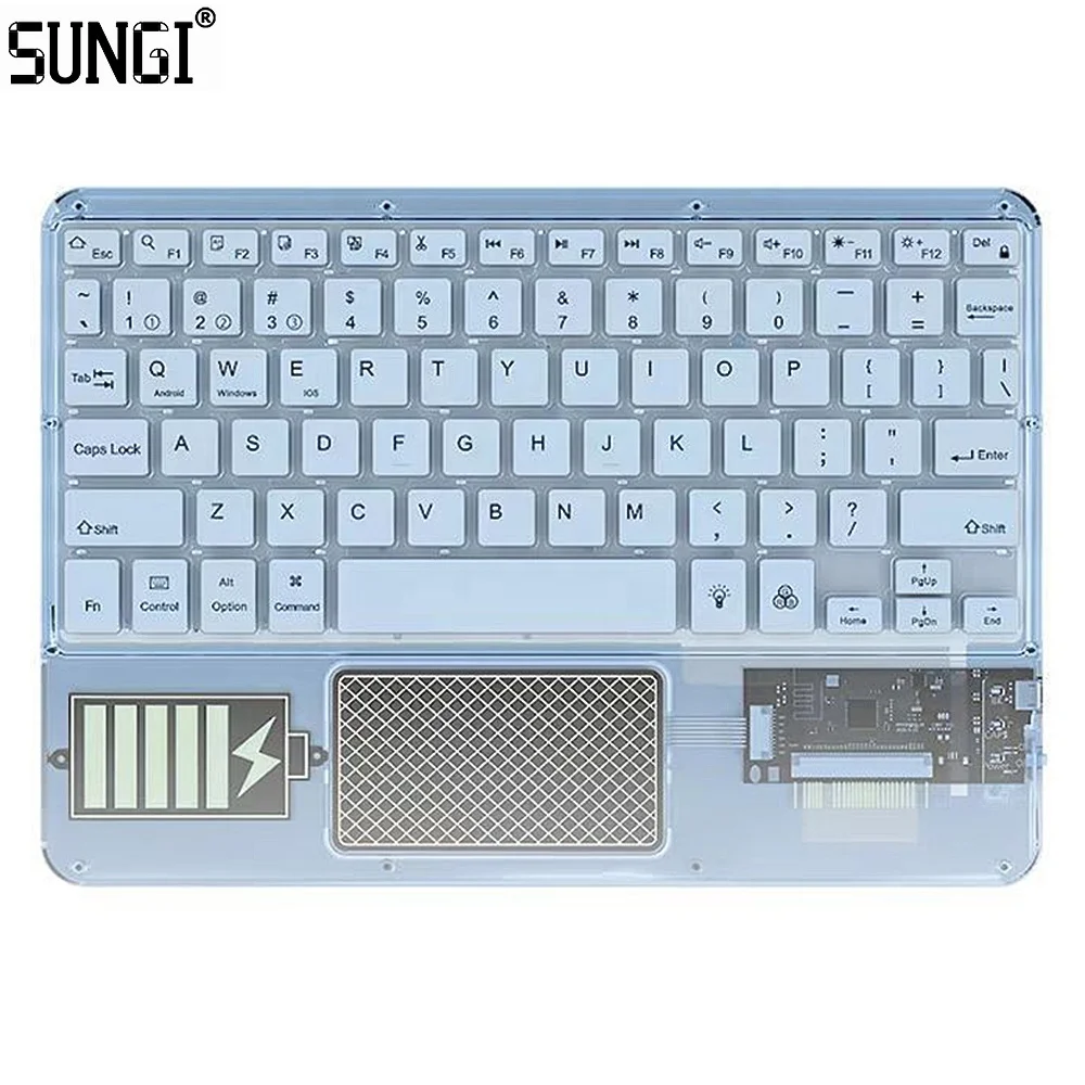Ultra Thin Wireless  RGB LED Backlight Bluetooths Keyboard Transparent Design Portable with Touchpad Mouse for Tablet iPad