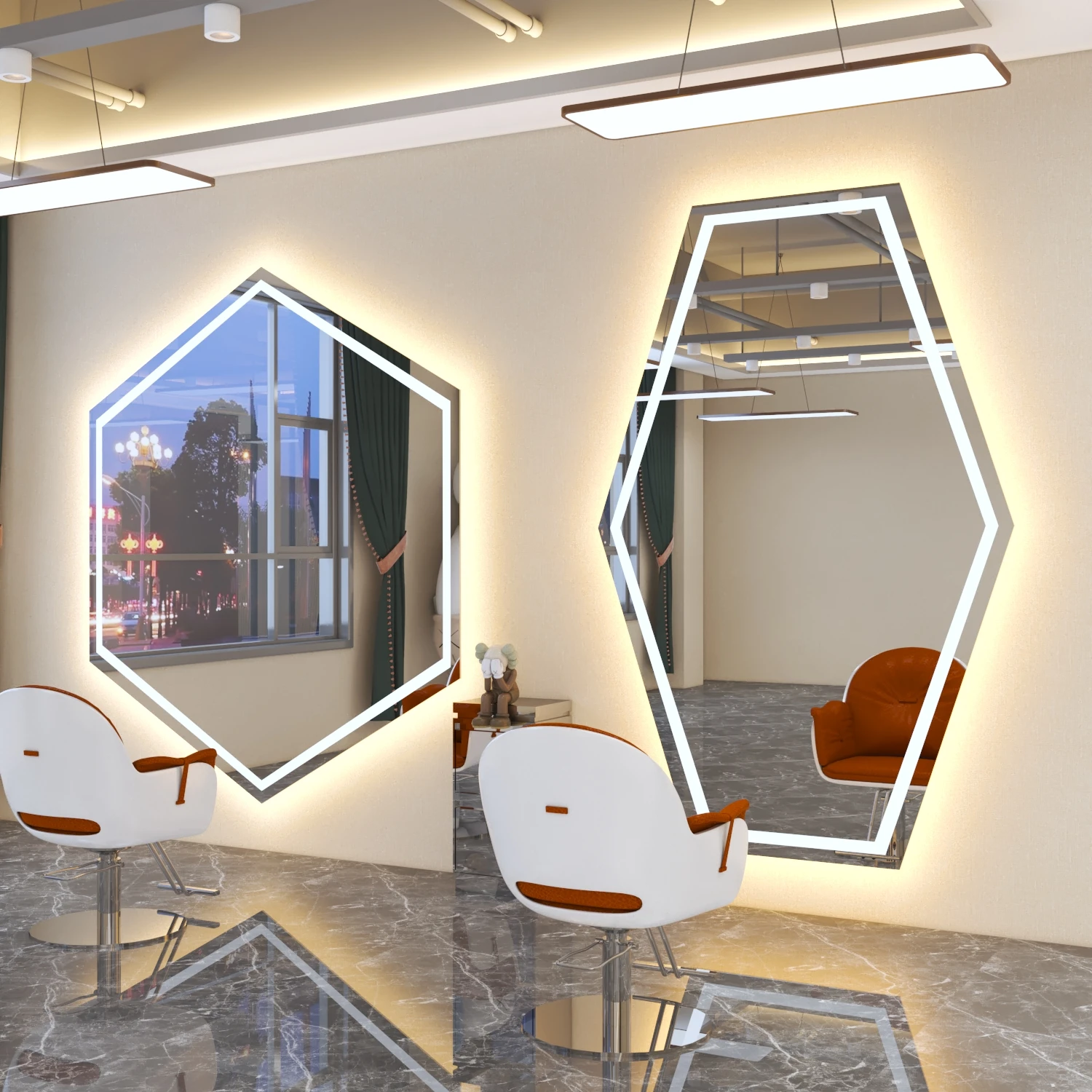 Salon Beauty Styling Station Hair Salon Mirrors Led Gold Silver Frame Wall Mounted Barber Mirror