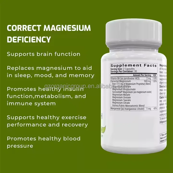 OEM Stock Magnesium Complex 500mg Glycinate Max Absorption Magnesium Capsules Supplement For Sleep Leg Cramps Muscle Relaxation