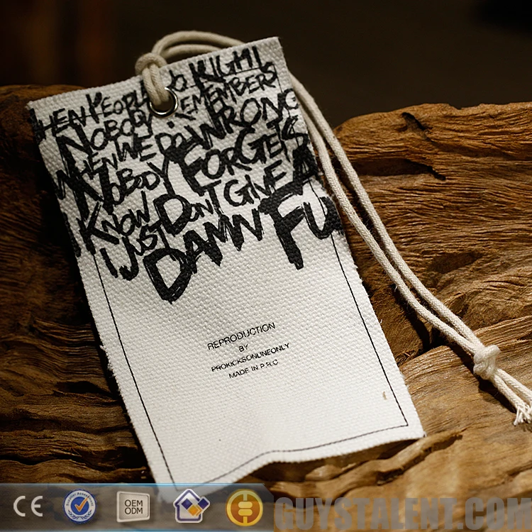 Custom Design Silk Screen Printed Eco-friendly Cotton Clothing Printed Canvas Hang Tag Hemp Fabric Hang Tag Cotton Hangtags