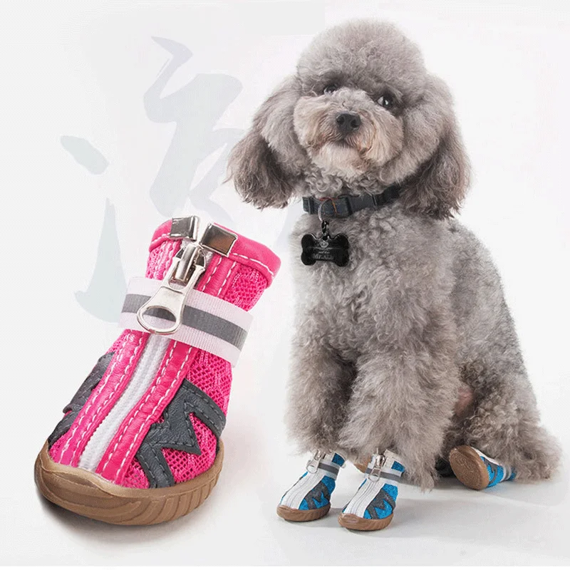 Spring And Summer Breathable Mesh Zipper Dog Shoes Nylon Inner Reflective Slip Resistant Dog Booties Puppy Anti-Skid Pet Shoes