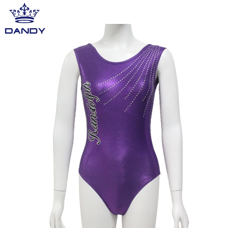 Wholesale Sublimated logo artist gymnastic leotard metallic fabric custom for girls dance build body clothing with rhinestone