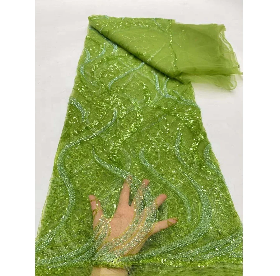 Latest Wholesale Price African French Tulle lace Fabric With Sequins And Sequins For Women Wedding Evening Dresses