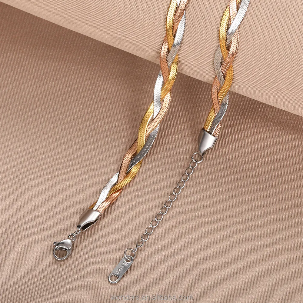 Gold Rose Gold Platinum Herringbone Chain Braid Choker Chain Necklace 38cm For Women