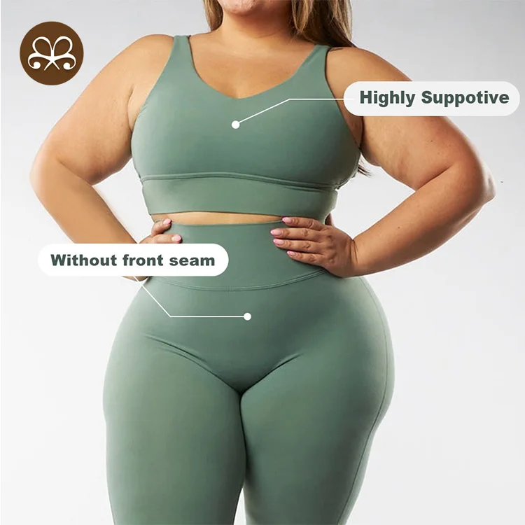 Plus Size Gymwear Woman Fitness Yoga Suit 4XL Sports Bra Leggings Workout 2pcs Tracksuit Set