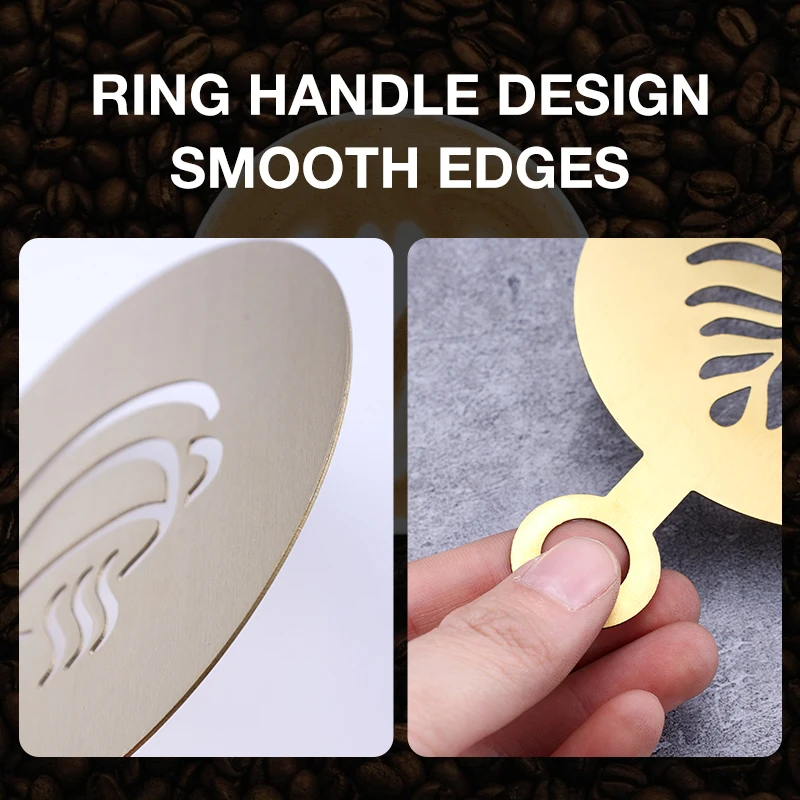 Fancy creative custom 4-piece coffee drawing pattern tool stainless steel coffee drawing mould set for home coffee shop