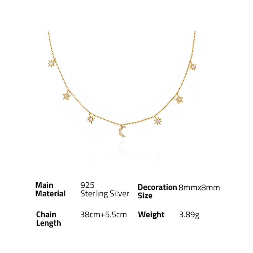 Chris April in stock 925 Sterling silver 18k gold plated Bright moon and star myth chain necklace