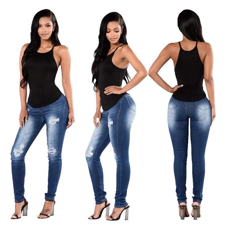 
China Wholesale Custom Dark Blue Vintage Washed INS Hot Sale High Waist Womens Mom Jeans 