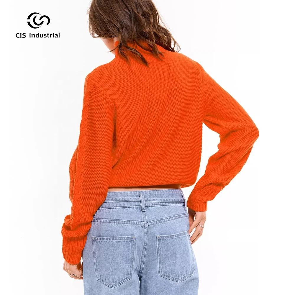 Luxury knitwear manufacturers high quality heavyweight sweaters cashmere women orange  twist texture pullover sweater custom