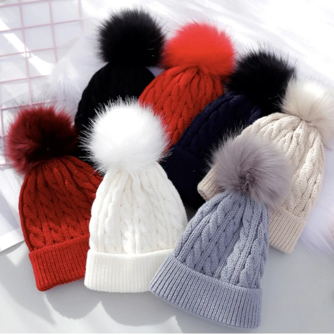 Winter Baby Knitted Hats Kids Pompom Beanies Caps Warm Soft Casual Outdoor Knitted  Hats For Baby